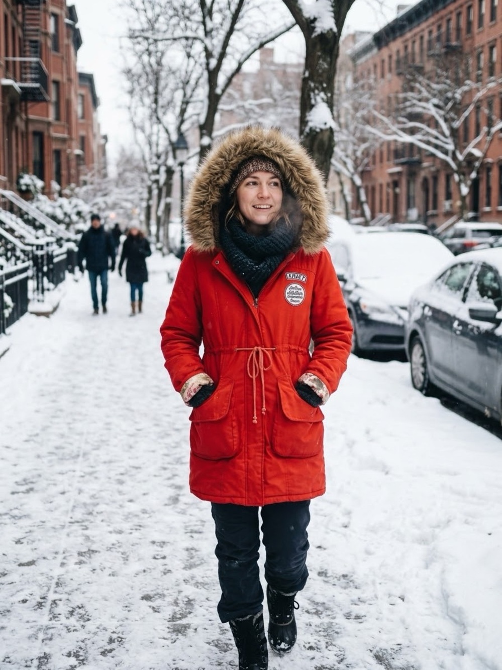 Kids Red Hooded Parka Coat with Faux Fur Trim